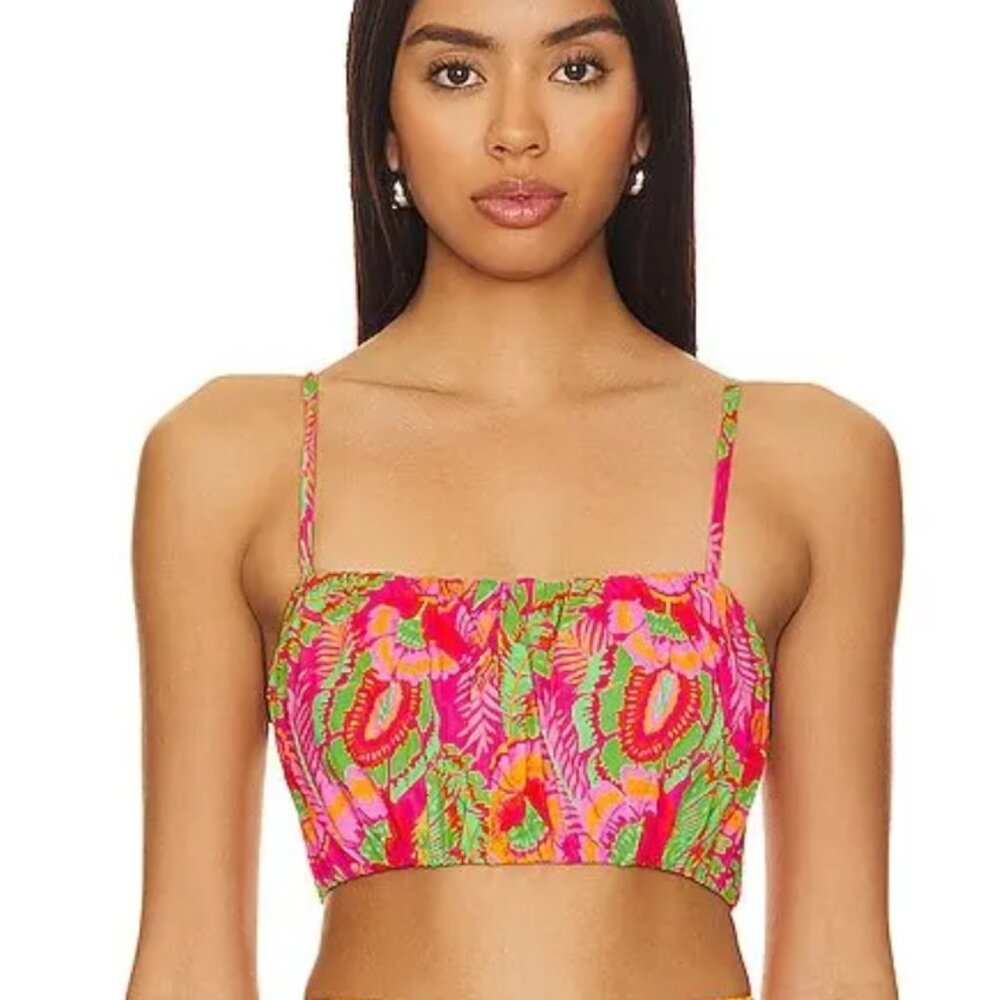 Show Me Your Mumu Cartagena Palm Crop Top Spaghetti Strap Tropical Boho - XXL